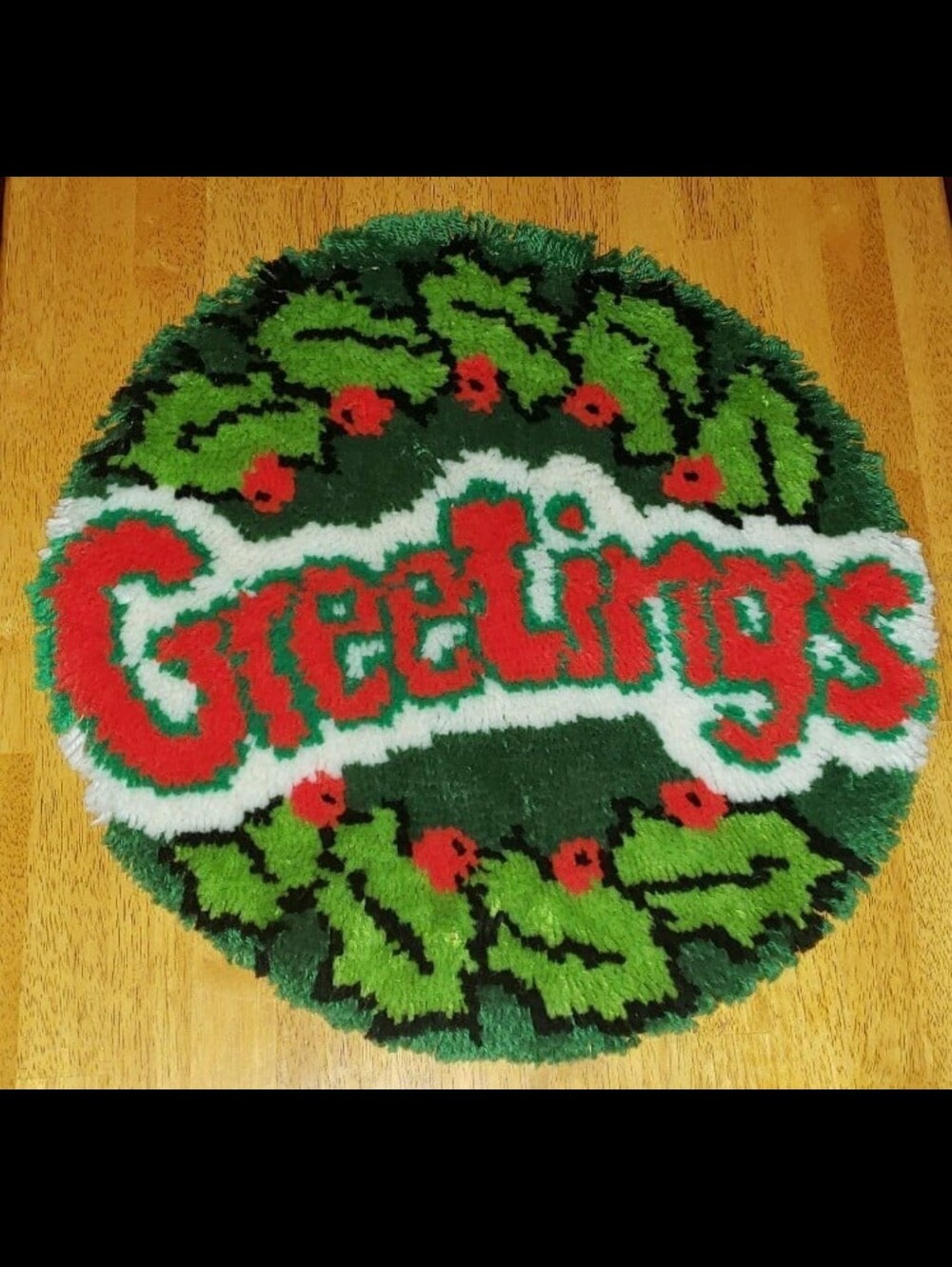Vintage Bucilla 13033 "Greetings" Latch Hook Rug Wall Hanging-- Complete